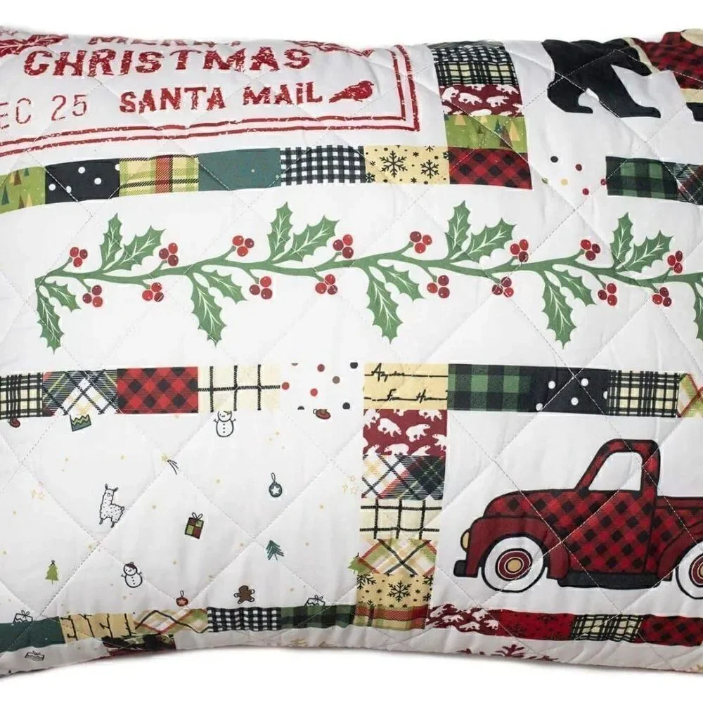 NEW!! Merry Christmas Farmhouse QUEEN Quilt Set
